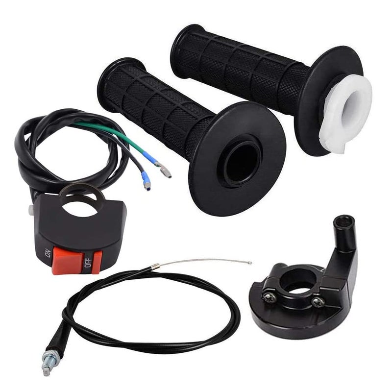 7/8" 22mm Twist Throttle Accelerator Handle Grips and Cable 51" Set With ON/OFF Switch Button for 50cc 125cc 150cc 250cc Mini Bike ATV Quad Pit Bike Dirt bike